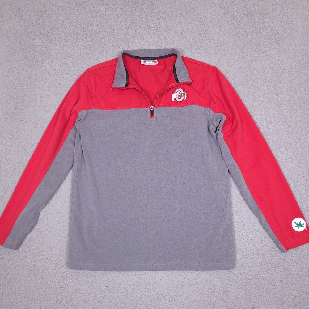 Ohio State Buckeyes Fleece Sweater Mens Medium Red Gray 1/4 Zip Pullover